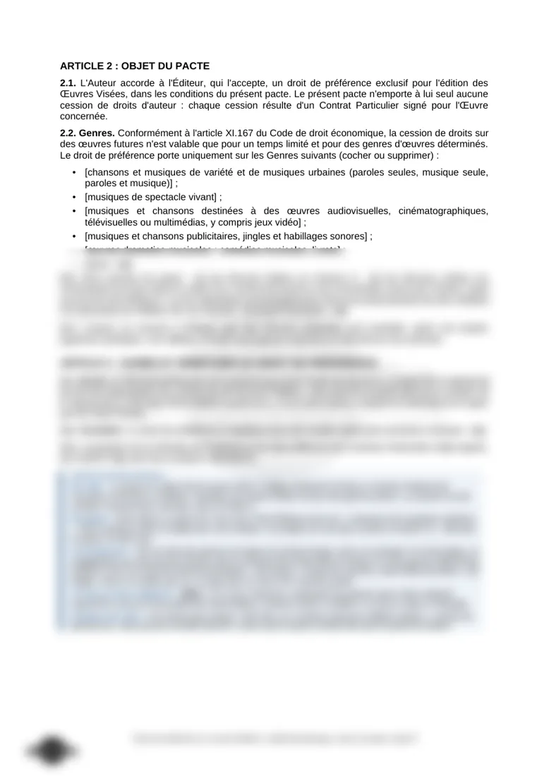 Extrait flouté d'un contrat d'édition annoté